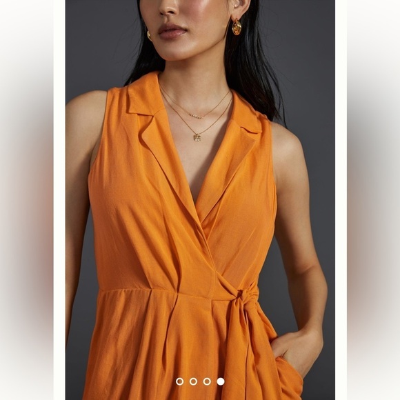 NWT - Anthropologie Linen Wrap Mini Dress - Orange - size XS - Picture 2 of 7